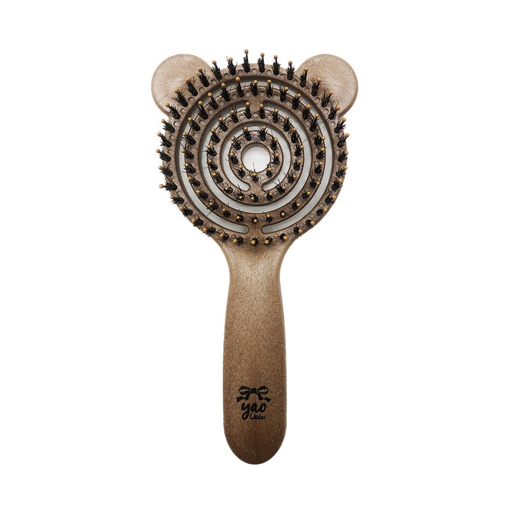 YAO 小熊鏤空豬鬃按摩梳（Little Teddy Boar Bristle Brush．原木色）