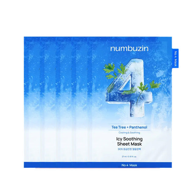 numbuzin 4號 冰感急救鎮靜面膜 5片裝 (No.4 Icy Soothing Sheet Mask, Tea Tree + Panthenol)