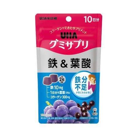 UHA 味覺糖 鐵＋葉酸軟糖 阿薩伊混合味 20粒（10日份）