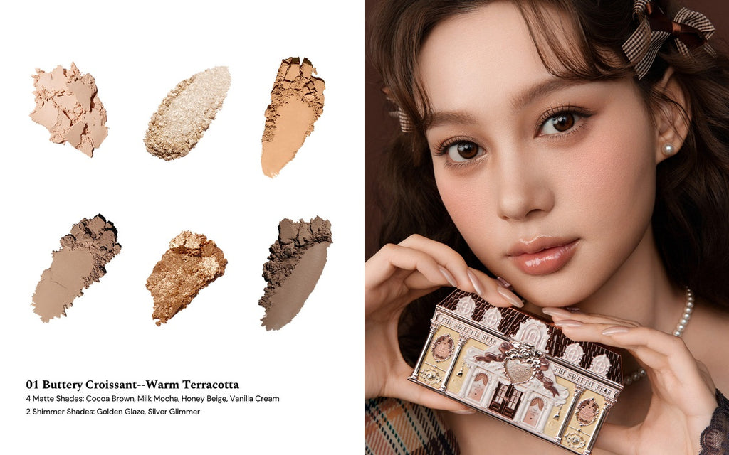 Flower Knows Sweetie Bear Palette 01 Buttery Croissant 官方色粉及眼妝效果