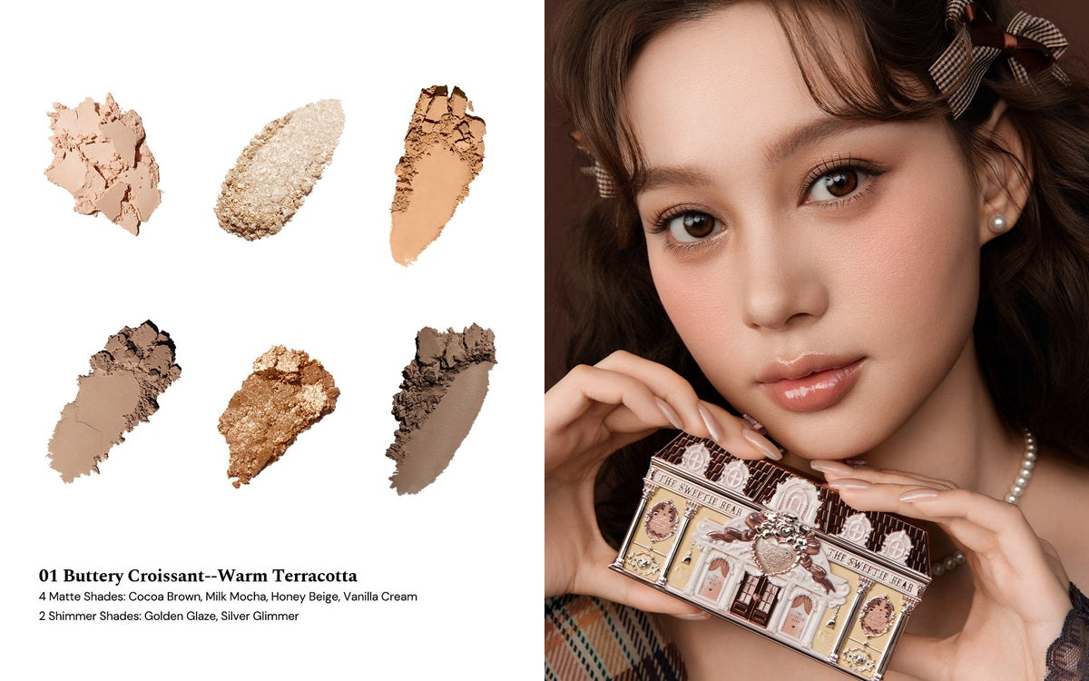 Flower Knows Sweetie Bear Palette 01 Buttery Croissant 官方色粉及眼妝效果